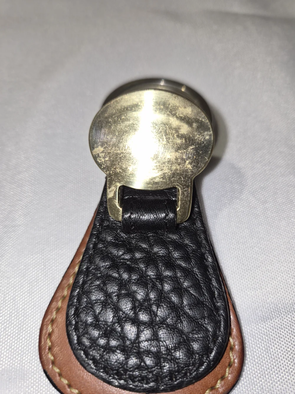 Dooney & Bourke Black and Brown Leather Key Fob with Brass Medallion